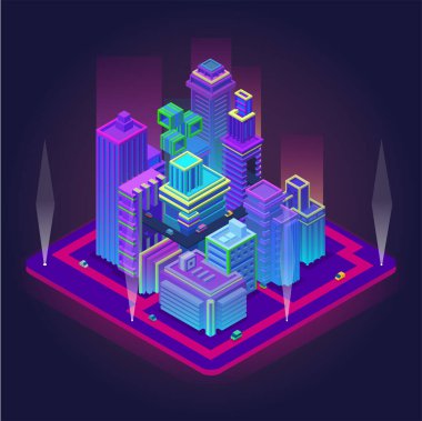 Gökdelenleri olan Isometric iş merkezi