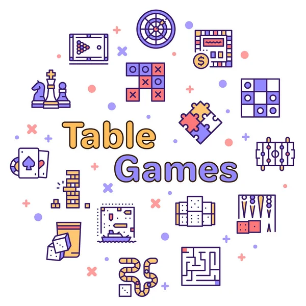 Vector icono de línea de color conjunto redondo de juegos de mesa — Archivo Imágenes Vectoriales