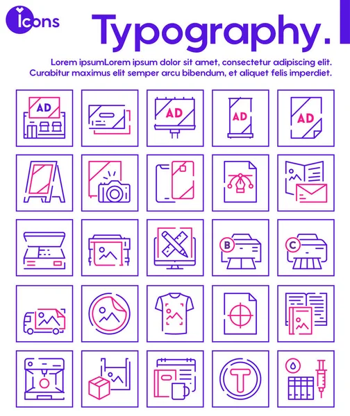 Typography symbols color linear vector icon set — Stock Vector