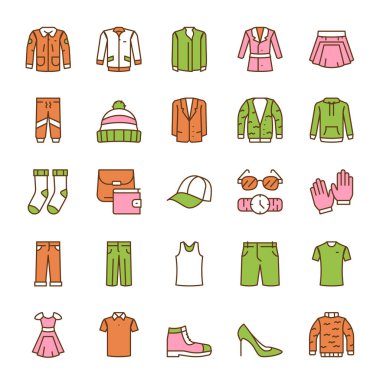 Vektör renk doğrusal giysi seti, gardırop
