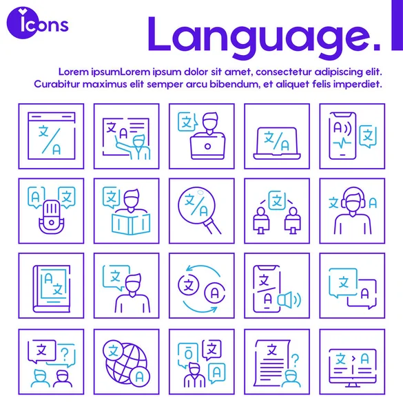 Conjunto de iconos de esquema de aprendizaje de idiomas — Archivo Imágenes Vectoriales