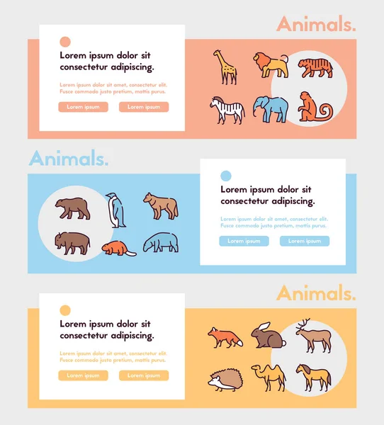 Animaux sauvages symboles couleur vectoriel linéaire icône ensemble — Image vectorielle