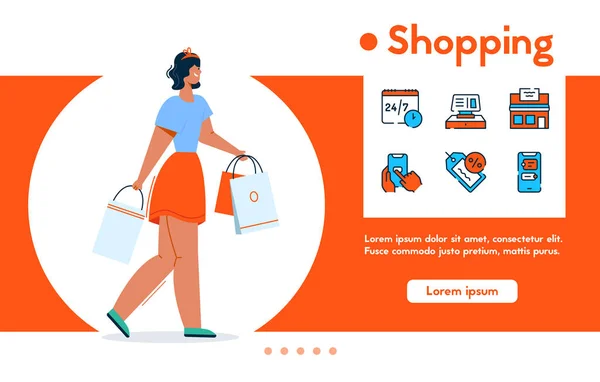 Vector banner de compras e iconos lineales conjunto — Vector de stock