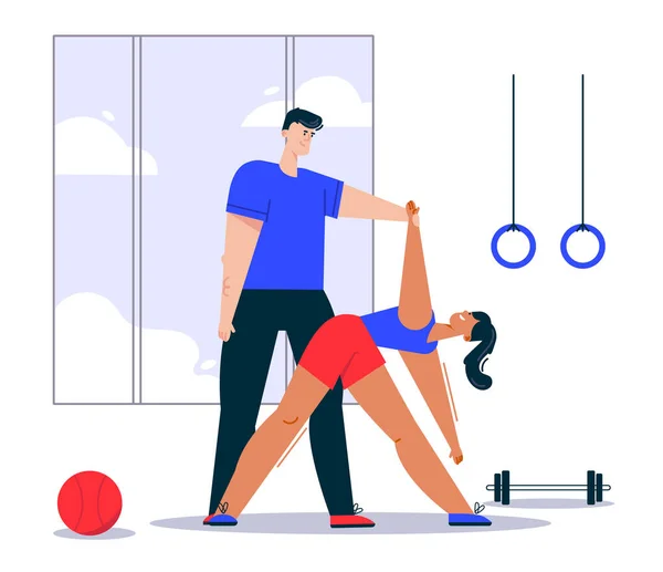 Vector character illustration fitness in gym scene — Stock Vector