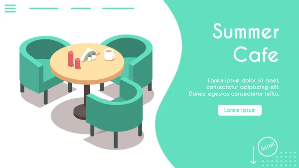 Vector banner isometrische ontwerp van zomer cafe — Stockvector