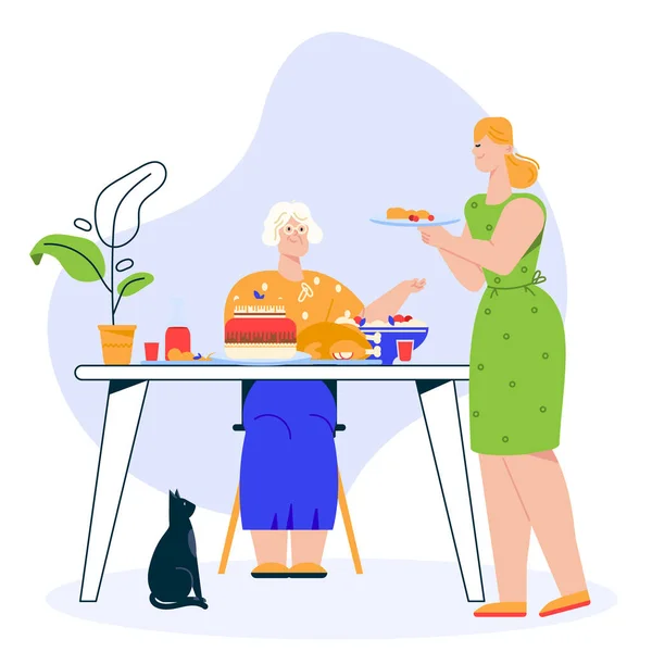 Illustrazione del personaggio vettoriale della cena di famiglia — Vettoriale Stock