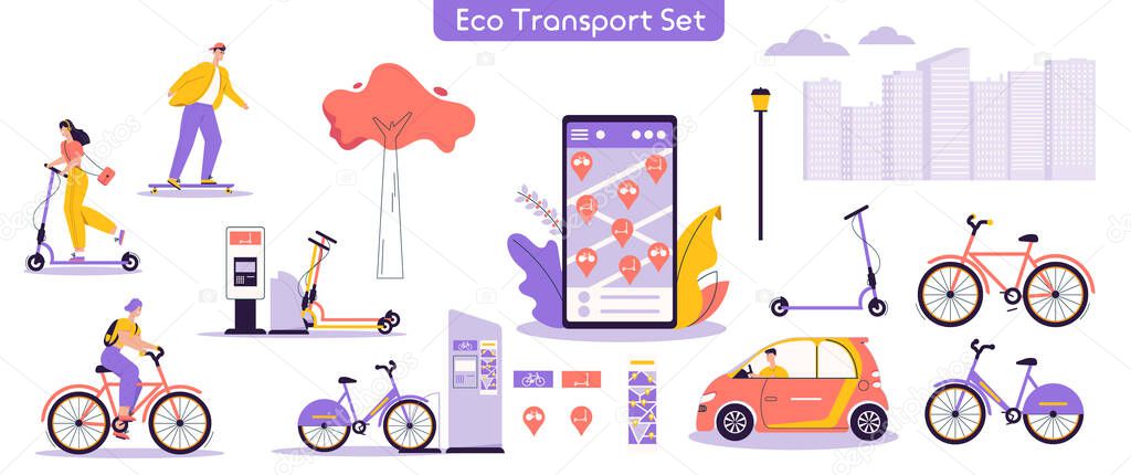 Vector illustration of urban eco transport set