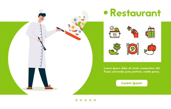 Vector banner ilustración de la cocina del chef en el restaurante — Archivo Imágenes Vectoriales