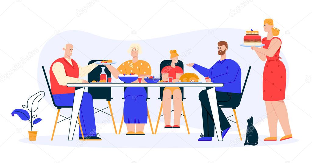 Vector character illustration of family dinner
