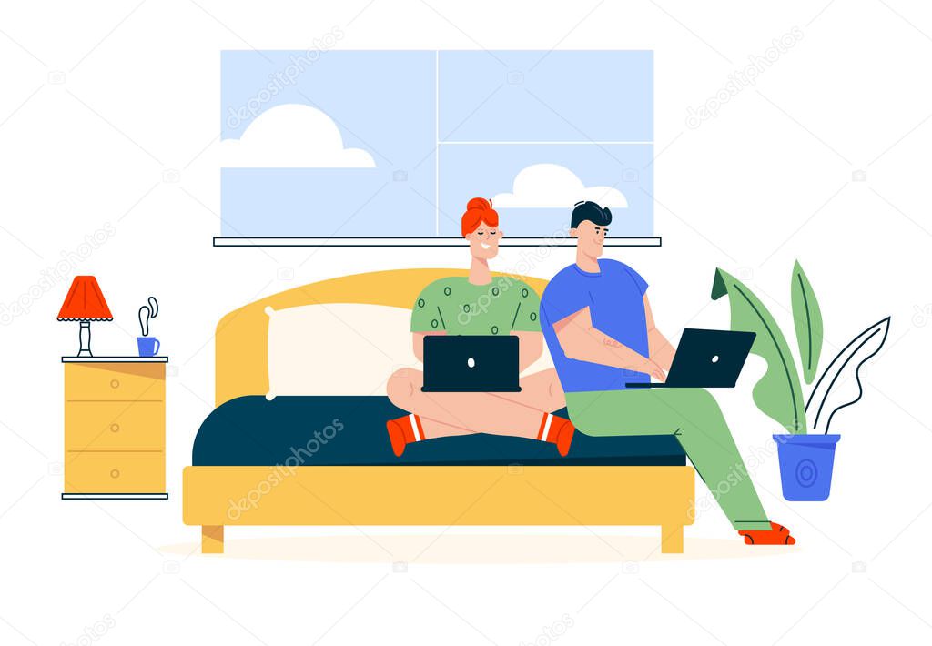 Vector character illustration of couple work at home