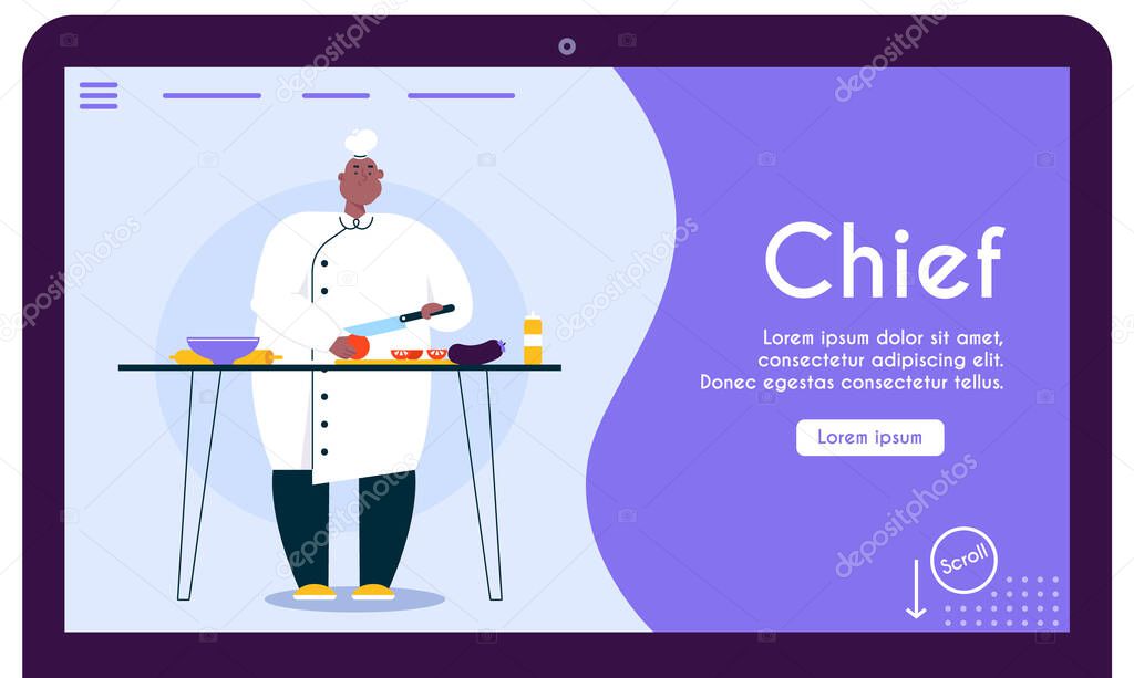 Vector banner illustration of chef cooking at restaurant