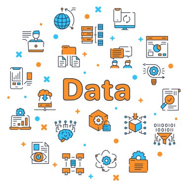Veri konseptinin vektör renk doğrusal simgesi yuvarlak kümesi