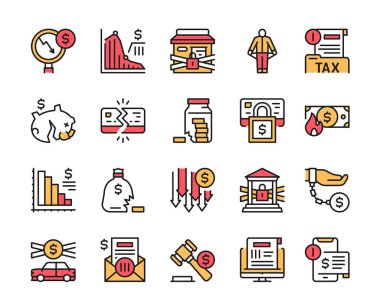 Finansal krizin vektör renk doğrusal simgesi, iflas