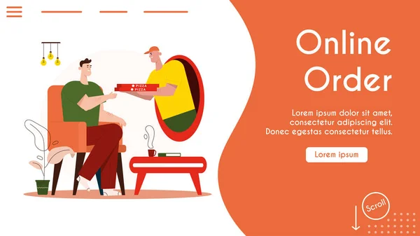 Vector banner illustratie van online bestellen en fast food levering thuis — Stockvector