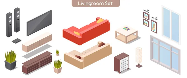 Ilustración vectorial del conjunto de muebles interiores modernos de la sala de estar — Vector de stock