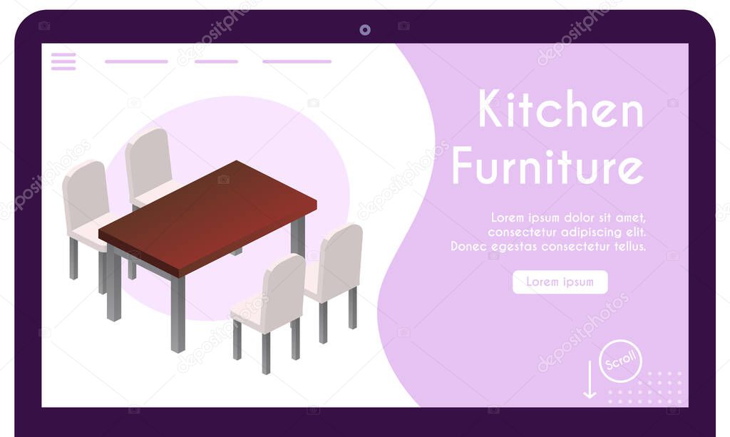 Vector banner of kitchen furniture in isometric view