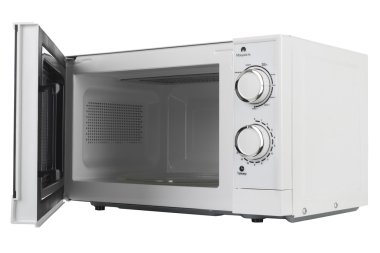 Yeni beyaz mikrodalga fırın beyaz arka plan üzerinde izole