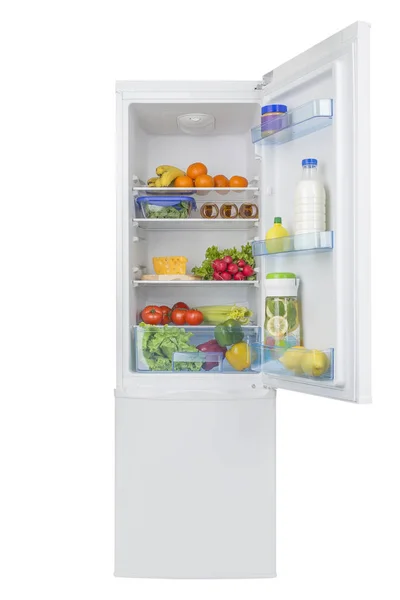 Open fridge full of fresh fruits and vegetables — Stock Photo, Image