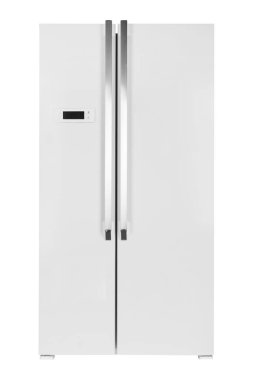 Beyaz arka plan üzerinde izole beyaz buzdolabı