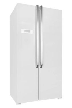 Beyaz arka plan üzerinde izole beyaz buzdolabı