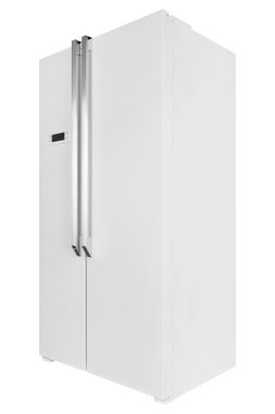 Beyaz arka plan üzerinde izole beyaz buzdolabı