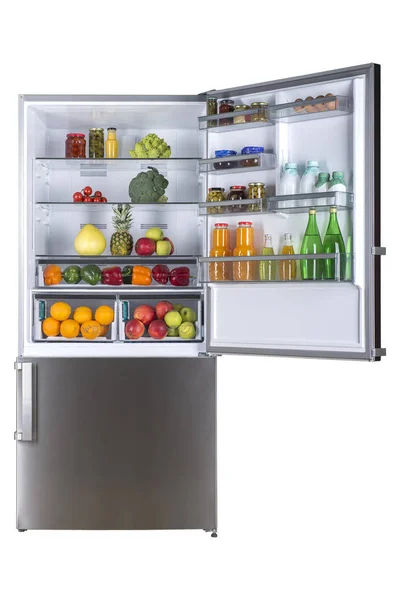 Open fridge full of fresh fruits and vegetables — Stock Photo, Image