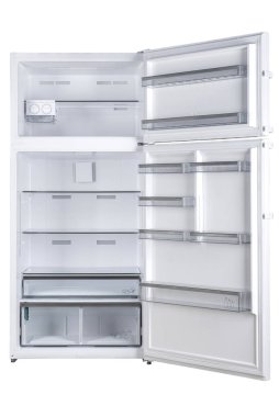 Beyaz Arka Plan üzerine izole buzdolabı. Modern Mutfak ve Do