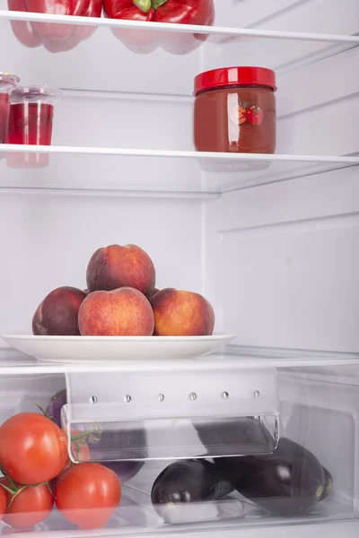 Offener Kühlschrank Voller Frischem Obst Und Gemüse Gesunde Ernährung Biologische — Stockfoto