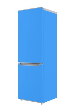 Beyaz Arkaplanda izole edilmiş yeni mavi buzdolabı. Modern Mutfak ve Büyük Ev Aletleri