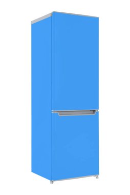 Beyaz Arkaplanda izole edilmiş yeni mavi buzdolabı. Modern Mutfak ve Büyük Ev Aletleri