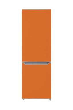 Beyaz Arkaplanda izole edilmiş yeni turuncu buzdolabı. Modern Mutfak ve Büyük Ev Aletleri