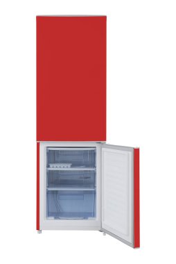Beyaz Arkaplanda izole edilmiş yeni kırmızı buzdolabı. Modern Mutfak ve Büyük Ev Aletleri