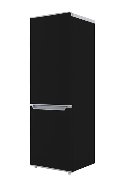 Nuevo Refrigerador Negro Aislado Sobre Fondo Blanco Cocina Moderna Electrodomésticos — Foto de Stock