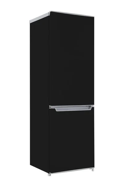 Nuevo Refrigerador Negro Aislado Sobre Fondo Blanco Cocina Moderna Electrodomésticos — Foto de Stock