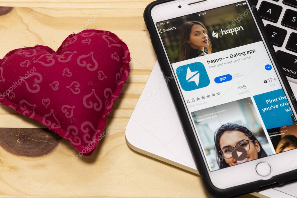 December  24, 2019, Brazil. Happn is a location-based social search mobile app.