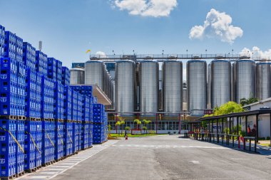10 Mart 2020, Brezilya. Agudos, Sao Paulo 'daki Ambev fabrikasını ziyaret edin. Brezilya 'nın en büyük bira fabrikalarından biri..