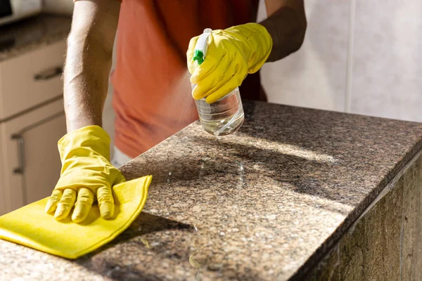 Complete Cleaning Granite Countertops Kitchen Covid 2019 Cov Sars Coronavirus — Stock Photo, Image