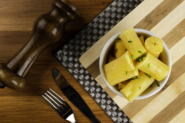 Pieces Cassava Fried Small Pot Brazilian Fried Cassava Concept — Stock Photo, Image