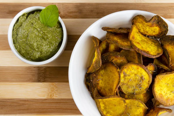 Patatas Fritas Dulces Sobre Fondo Madera Concepto Comida Rápida Vista — Foto de Stock