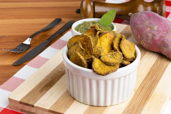 Sweet Potato Chips Sliced Seasoning Appetizer — Stock Photo, Image