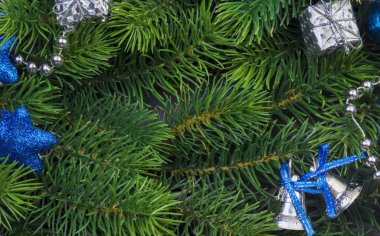 Noel dalı ile mavi süslemeleri