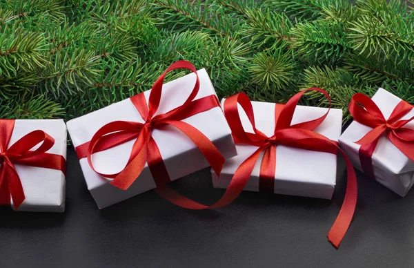 Noel ağacı dalı ve hediye kutuları