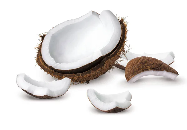 Kokosnussstücke Isoliert Auf Weißem Hintergrund — Stockfoto