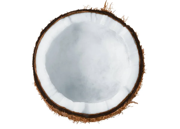 白色背景的成熟椰子的一半 — 图库照片