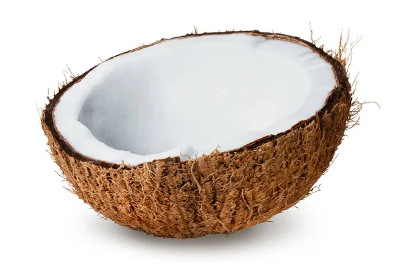 Połowa Dojrzały Kokos Białym Tle — Zdjęcie stockowe