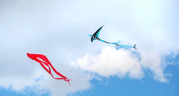 Pipa Voadora Céu Azul Contra Fundo Das Nuvens — Fotografia de Stock