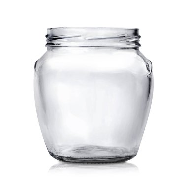 Beyaz adam üzerinde saydam boş cam kavanoz