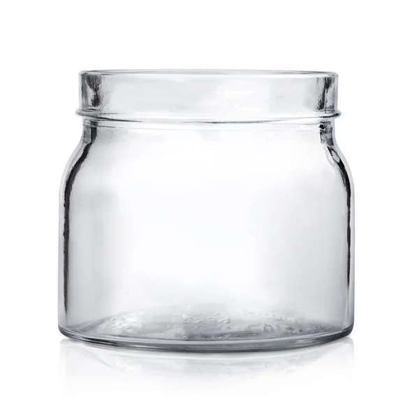 Fehér Háttere Átlátszó Üres Pohár Jar — Stock Fotó