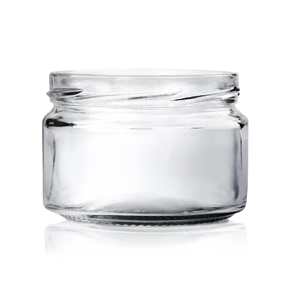 Fehér Háttere Átlátszó Üres Pohár Jar — Stock Fotó