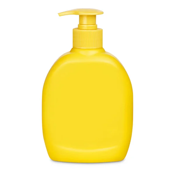 Modell Gelbe Plastikflasche Mit Spender Für Creme Oder Shampoo Isoliert — Stockfoto